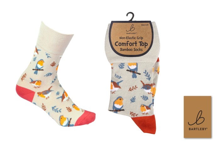 Ladies Bamboo Comfort Top Socks - Garden Robin