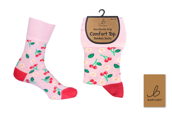 Ladies Bamboo Comfort Top Socks - Floral Cherries