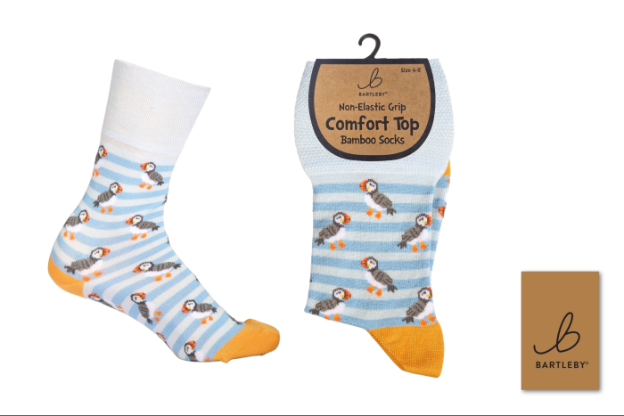 Ladies Bamboo Comfort Top Socks - Puffin Stripe