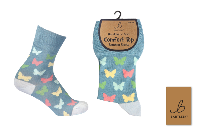 Ladies Bamboo Comfort Top Socks - Butterflies