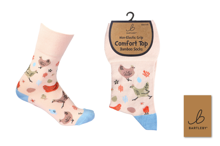 Ladies Bamboo Comfort Top Socks - Farm Chickens