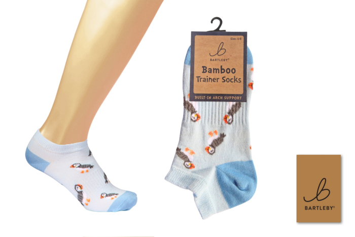 Ladies Bamboo Trainer Socks - Puffy Puffin