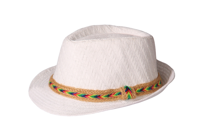 Straw Trilby Hat, Rainbow Band