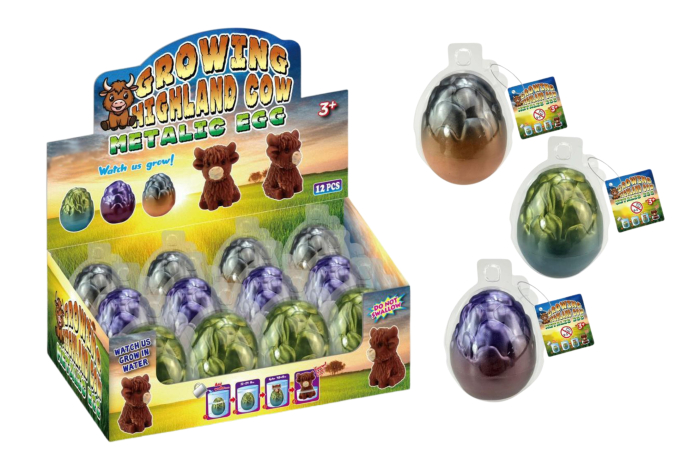 Growing Highland Cow Metallic Egg, In Display