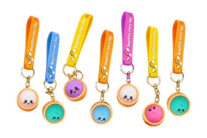 Dumpling Rubber Keyring, With Strap - Assorted