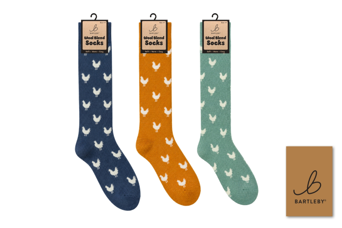 Ladies Long Wool Blend Socks - Chickens