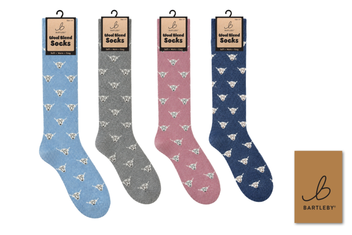 Ladies Long Wool Blend Socks - Highland Cow