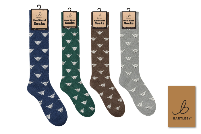 Mens Long Wool Blend Socks - Highland Cow