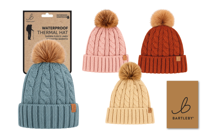 Ladies Waterproof Bobble Hat, Cable Knit