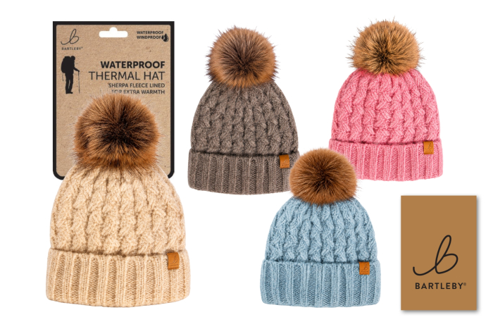 Ladies Waterproof Bobble Hat, Brushed