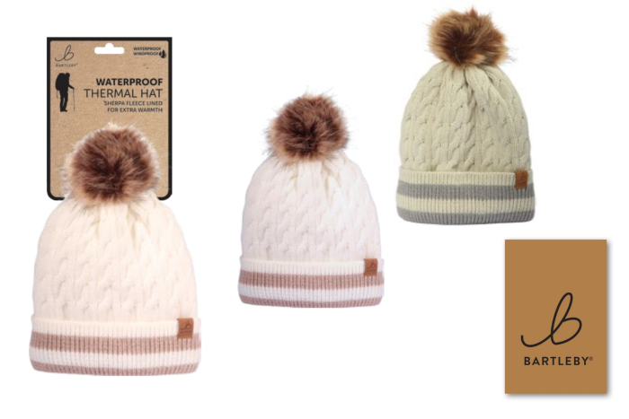 Waterproof Bobble Hat, Stripe Turn Up