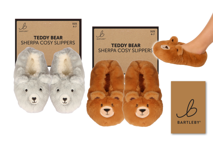 Sherpa Slippers, Teddy Bear - Asstd