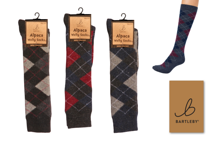 Long Alpaca Welly Socks, Argyle