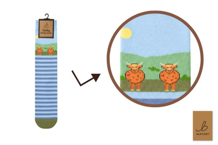 Funky Welly Socks - Highland Cow Scene