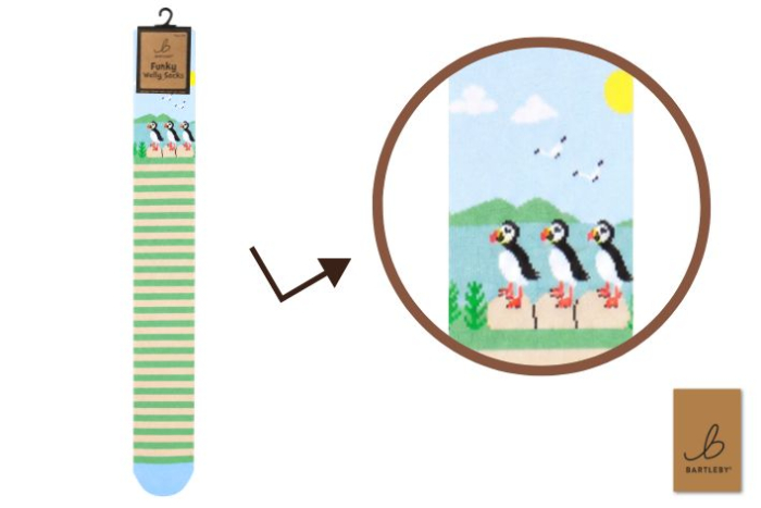 Funky Welly Socks - Puffin Scene