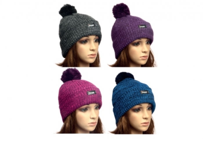 Ladies Knitted Marl Bobble Hat