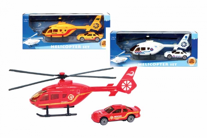 Helicopter & Car Set, Die Cast