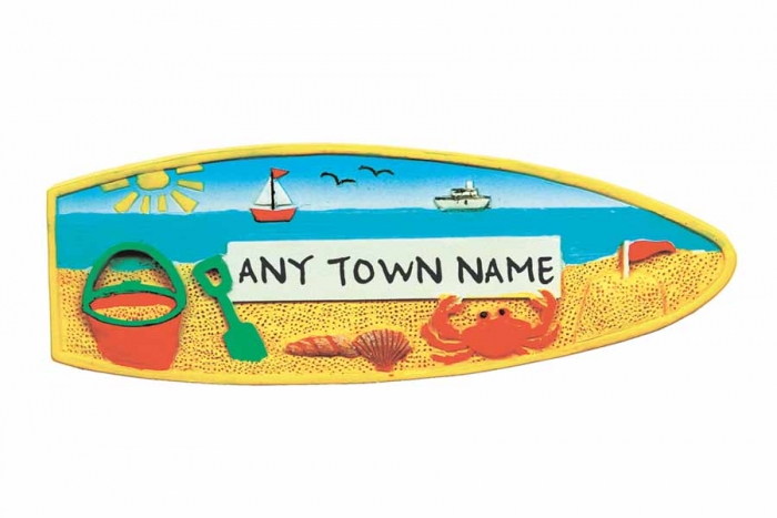Surfboard Beach Magnet - Town Named