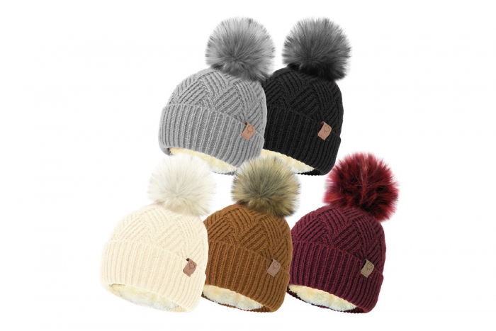 Ladies Diamond Knit Bobble Hat