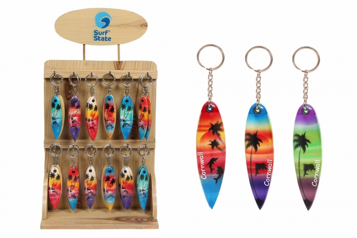 Surfboard Keyring on stand - Cornwall