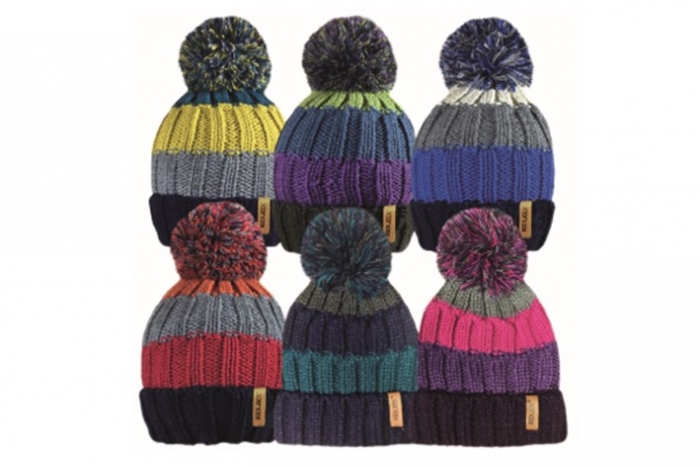 Unisex Chunky Knit Striped Bobble Hat