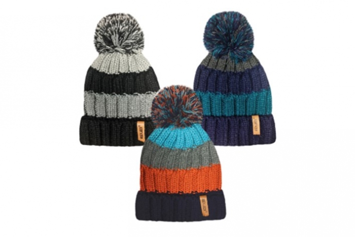 Boys Striped Teddy Lined Bobble Hat